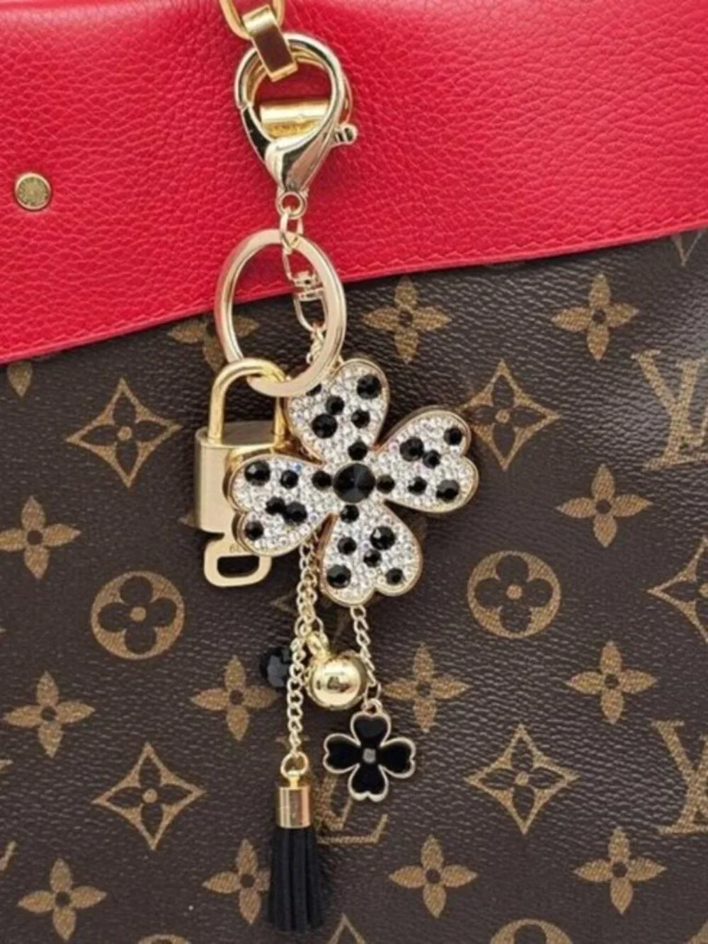 LV Gold Padlock 🔑 Authentic Louis Vuitton Charm + Unbranded Flower Keychain